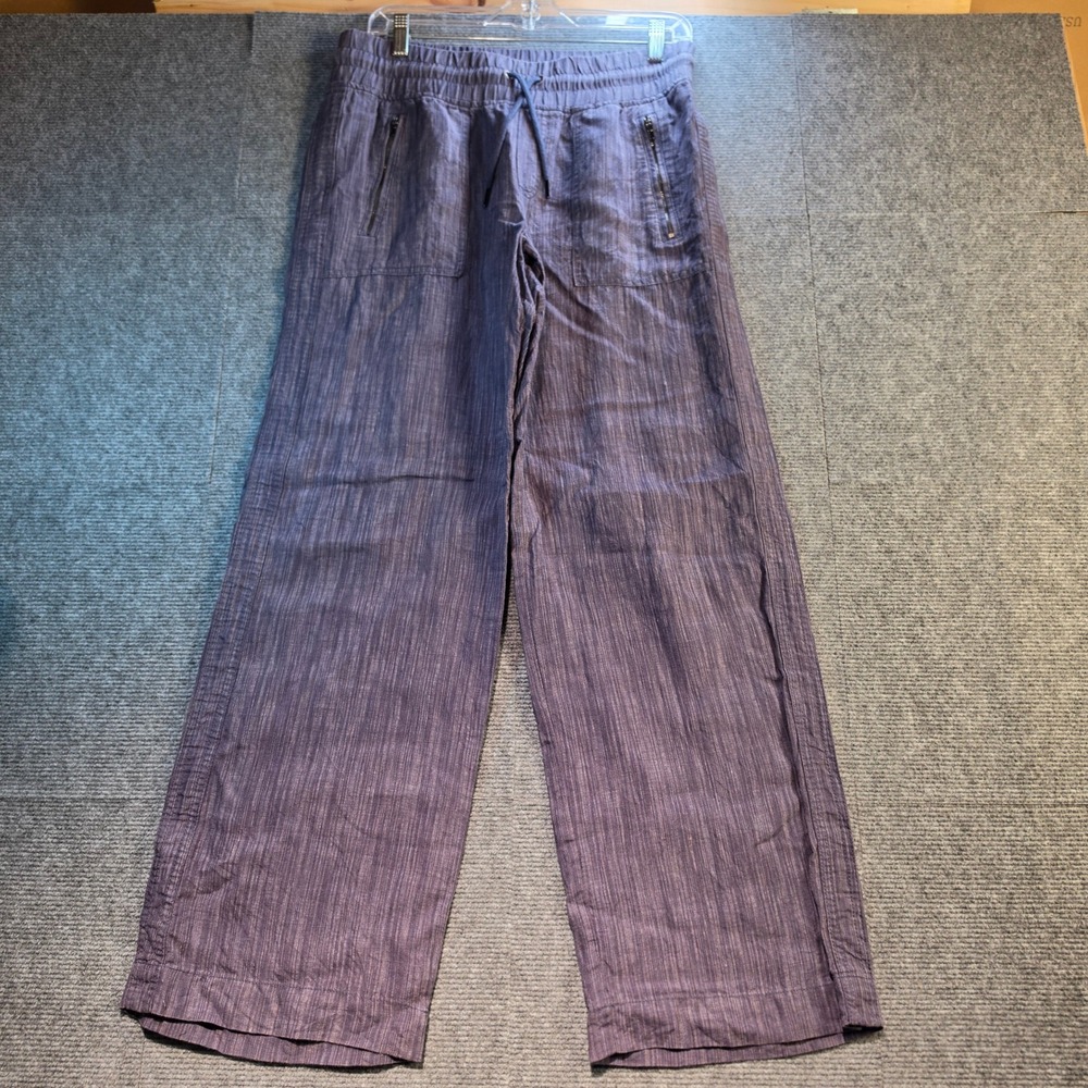 Athleta Cabo Linen Textured Wide Leg Pant Women 8 Purple Excellent Breezy Boho